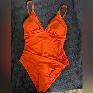 Cupshe one piece swimsuit | Red orange v-neck | Ruched